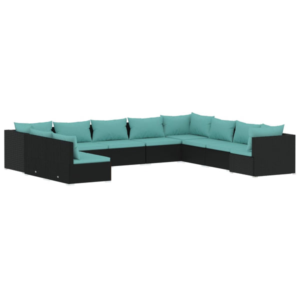 vidaXL 10-Piece Garden Lounge Set with Cushions Black Poly Rattan