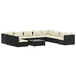 vidaXL 11-Piece Garden Lounge Set with Cushions Black Poly Rattan