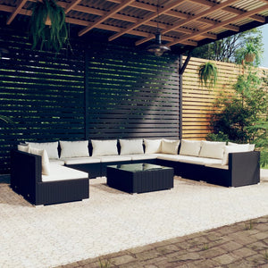 vidaXL 11-Piece Garden Lounge Set with Cushions Black Poly Rattan