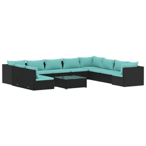 vidaXL 11-Piece Garden Lounge Set with Cushions Black Poly Rattan