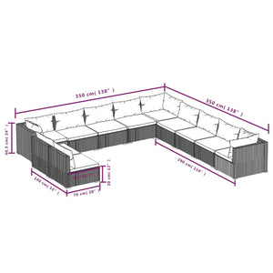 vidaXL 11-Piece Garden Lounge Set with Cushions Black Poly Rattan