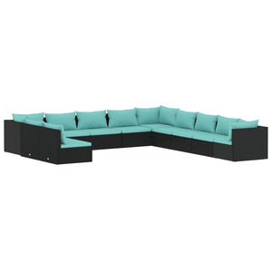 vidaXL 11-Piece Garden Lounge Set with Cushions Black Poly Rattan