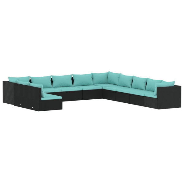 vidaXL 11-Piece Garden Lounge Set with Cushions Black Poly Rattan