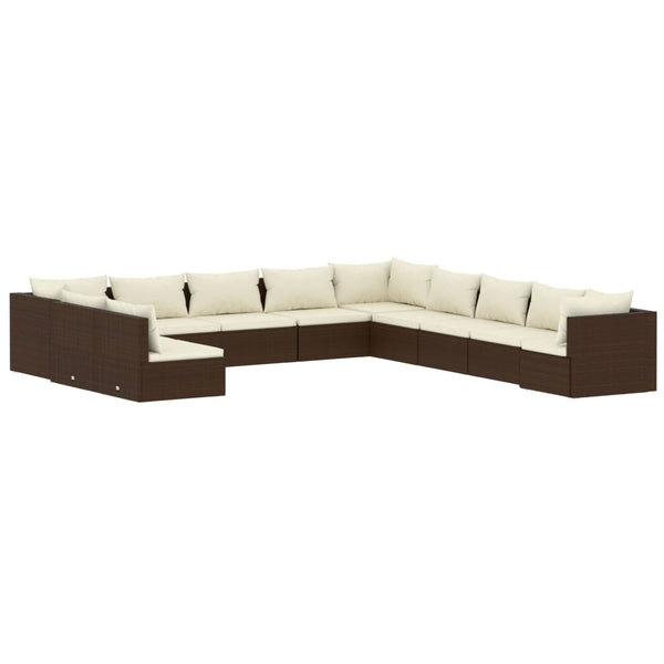 vidaXL 11-Piece Garden Lounge Set with Cushions Brown Poly Rattan