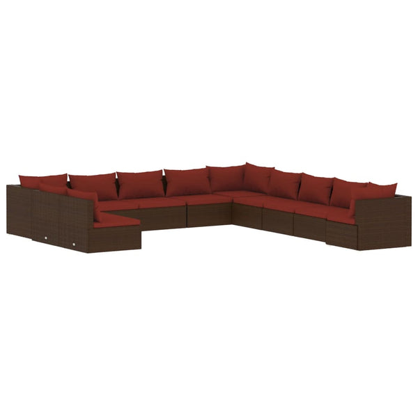 vidaXL 11-Piece Garden Lounge Set with Cushions Brown Poly Rattan