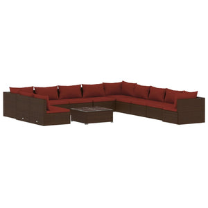 vidaXL 12-piece Garden Lounge Set with Cushions Brown Poly Rattan