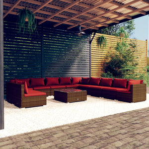 vidaXL 12-piece Garden Lounge Set with Cushions Brown Poly Rattan