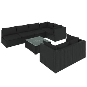 vidaXL 8-piece Garden Lounge Set with Cushions Black Poly Rattan
