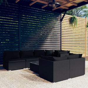 vidaXL 8-piece Garden Lounge Set with Cushions Black Poly Rattan