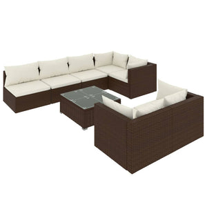 vidaXL 8-piece Garden Lounge Set with Cushions Brown Poly Rattan