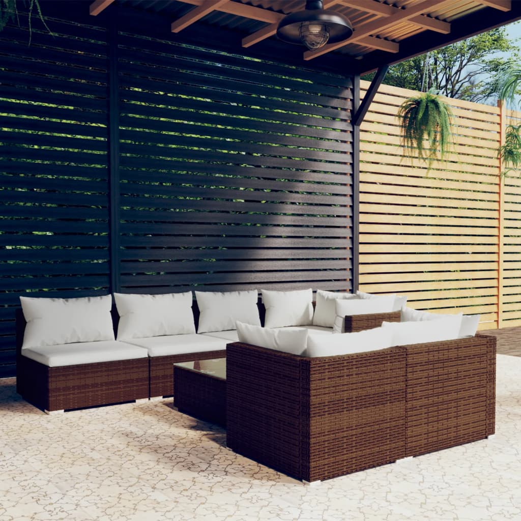 vidaXL 8-piece Garden Lounge Set with Cushions Brown Poly Rattan