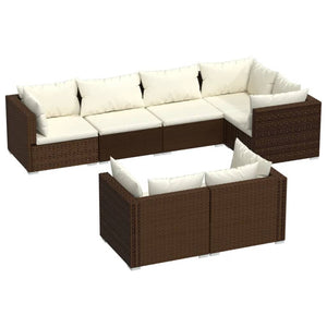 vidaXL 7-Piece Garden Lounge Set with Cushions Brown Poly Rattan
