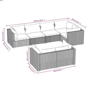 vidaXL 7-Piece Garden Lounge Set with Cushions Brown Poly Rattan