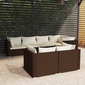 vidaXL 7-Piece Garden Lounge Set with Cushions Brown Poly Rattan