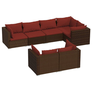 vidaXL 7-Piece Garden Lounge Set with Cushions Brown Poly Rattan