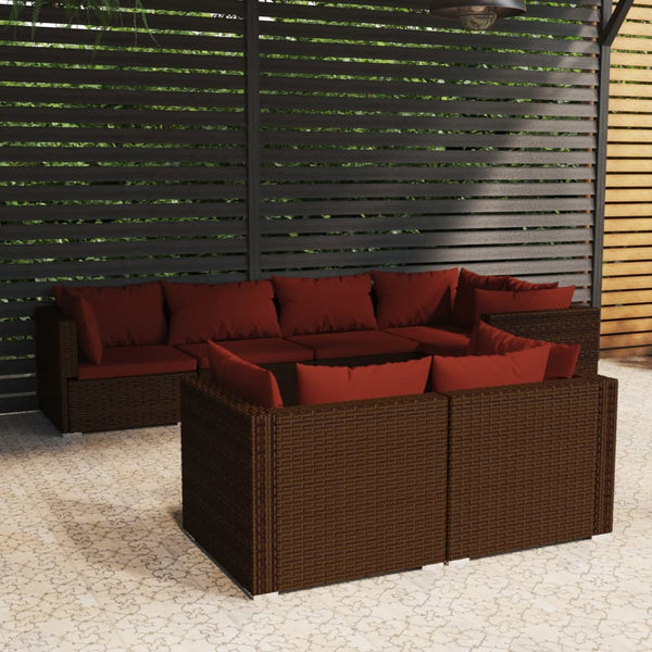 vidaXL 7-Piece Garden Lounge Set with Cushions Brown Poly Rattan