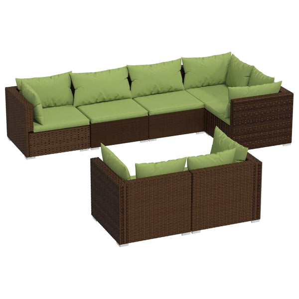 vidaXL 7-Piece Garden Lounge Set with Cushions Brown Poly Rattan