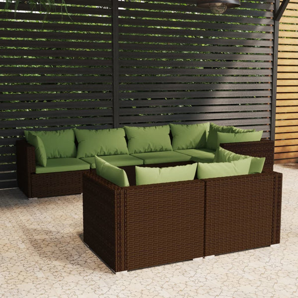 vidaXL 7-Piece Garden Lounge Set with Cushions Brown Poly Rattan