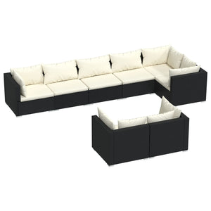 vidaXL 8-piece Garden Lounge Set with Cushions Black Poly Rattan
