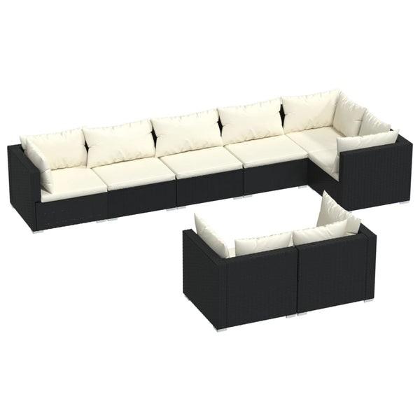 vidaXL 8-piece Garden Lounge Set with Cushions Black Poly Rattan
