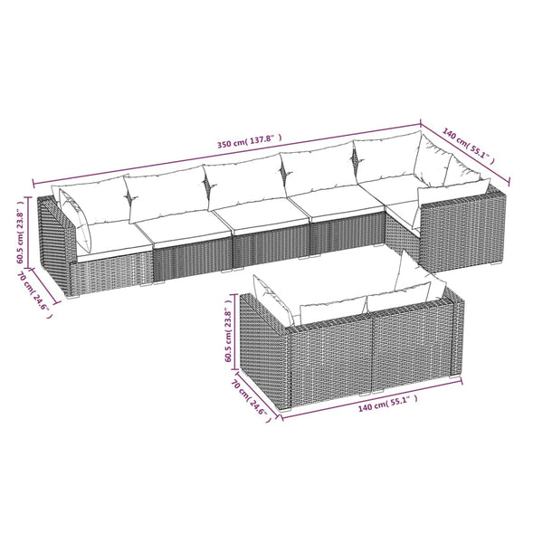 vidaXL 8-piece Garden Lounge Set with Cushions Black Poly Rattan