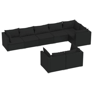 vidaXL 8-piece Garden Lounge Set with Cushions Black Poly Rattan
