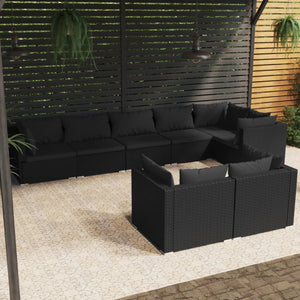 vidaXL 8-piece Garden Lounge Set with Cushions Black Poly Rattan