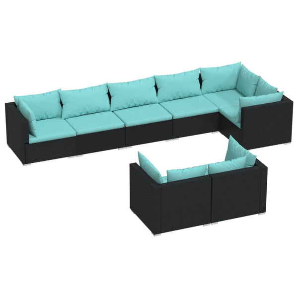 vidaXL 8-piece Garden Lounge Set with Cushions Black Poly Rattan