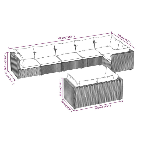 vidaXL 8-piece Garden Lounge Set with Cushions Black Poly Rattan