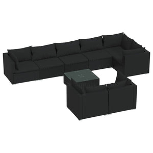 vidaXL 9-piece Garden Lounge Set with Cushions Black Poly Rattan
