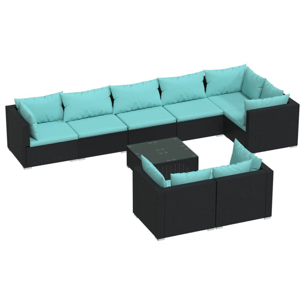 vidaXL 9-piece Garden Lounge Set with Cushions Black Poly Rattan