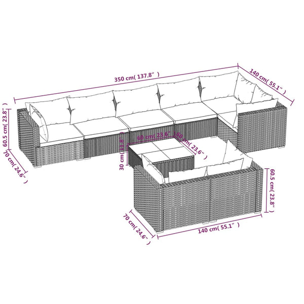 vidaXL 9-piece Garden Lounge Set with Cushions Black Poly Rattan
