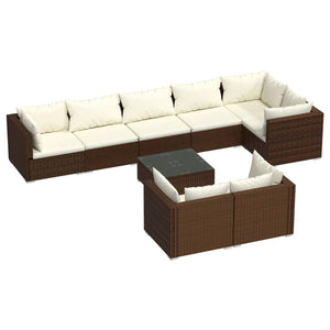 vidaXL 9-piece Garden Lounge Set with Cushions Brown Poly Rattan