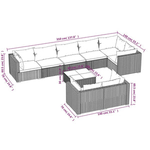 vidaXL 9-piece Garden Lounge Set with Cushions Brown Poly Rattan