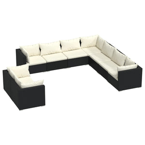 vidaXL 9-piece Garden Lounge Set with Cushions Black Poly Rattan