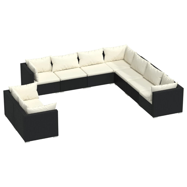 vidaXL 9-piece Garden Lounge Set with Cushions Black Poly Rattan