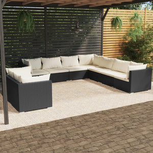 vidaXL 9-piece Garden Lounge Set with Cushions Black Poly Rattan