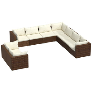 vidaXL 9-piece Garden Lounge Set with Cushions Brown Poly Rattan