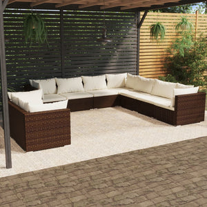 vidaXL 9-piece Garden Lounge Set with Cushions Brown Poly Rattan