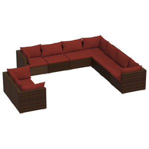 vidaXL 9-piece Garden Lounge Set with Cushions Brown Poly Rattan