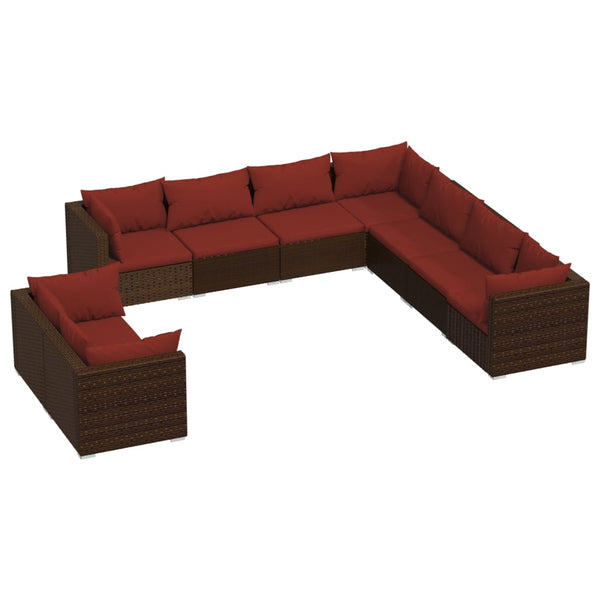 vidaXL 9-piece Garden Lounge Set with Cushions Brown Poly Rattan