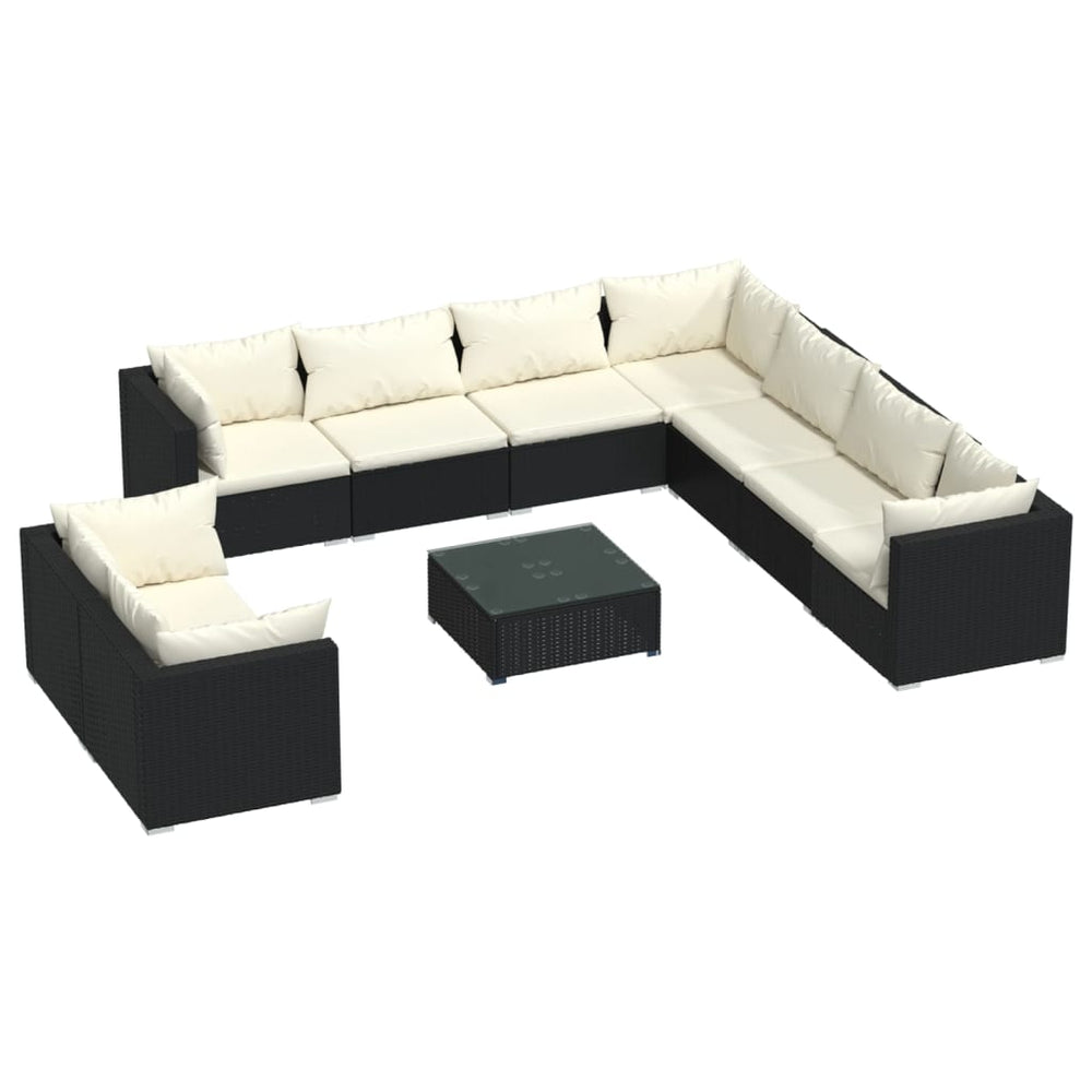 vidaXL 10-Piece Garden Lounge Set with Cushions Black Poly Rattan