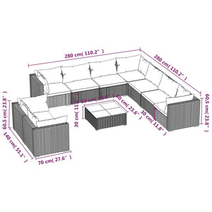 vidaXL 10-Piece Garden Lounge Set with Cushions Black Poly Rattan