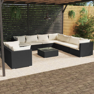 vidaXL 10-Piece Garden Lounge Set with Cushions Black Poly Rattan
