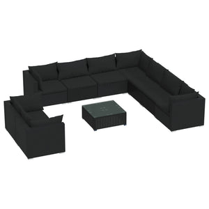 vidaXL 10-Piece Garden Lounge Set with Cushions Black Poly Rattan