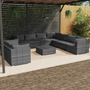 vidaXL 10-piece Garden Lounge Set with Cushions Grey Poly Rattan