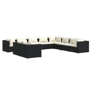 vidaXL 10-Piece Garden Lounge Set with Cushions Black Poly Rattan