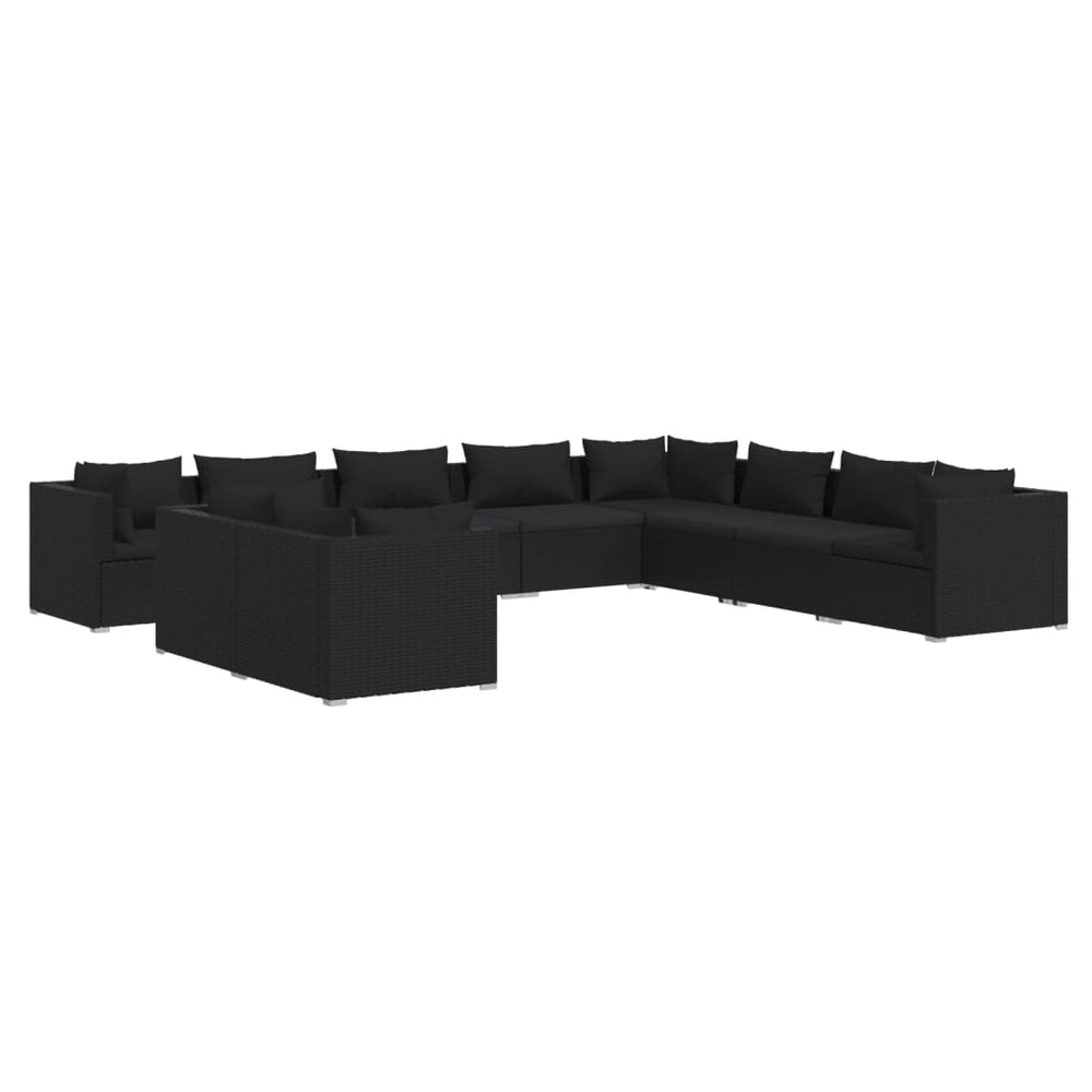 vidaXL 10-Piece Garden Lounge Set with Cushions Black Poly Rattan