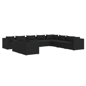 vidaXL 10-Piece Garden Lounge Set with Cushions Black Poly Rattan