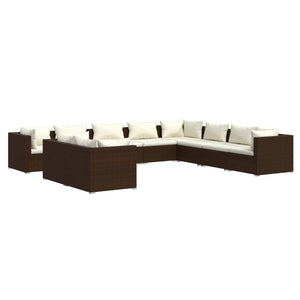 vidaXL 10-pc. Garden Lounge Set with Cushions Brown Poly Rattan